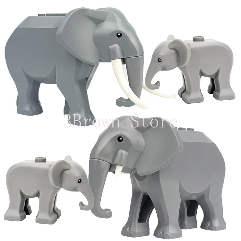 A set of six gray elephant building blocks for kids and collectors.