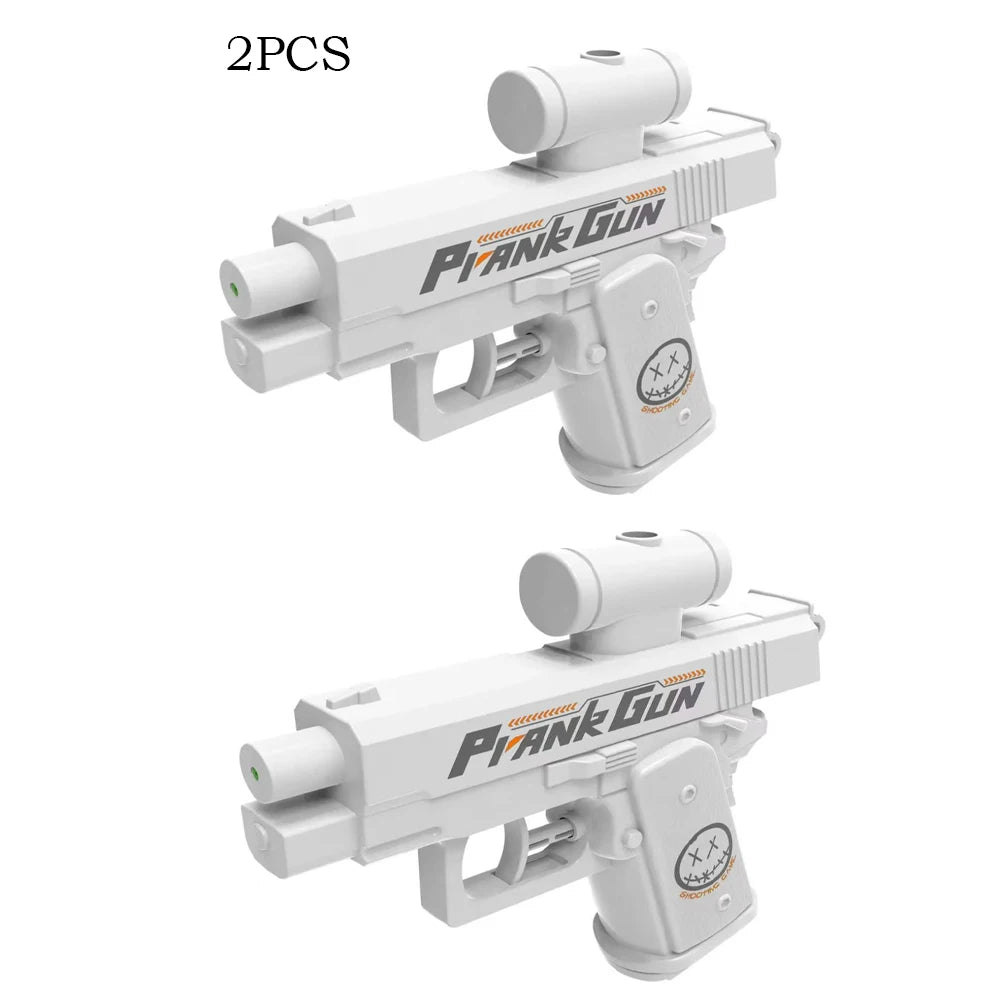 Two pieces of white prank gun water guns for summer fun