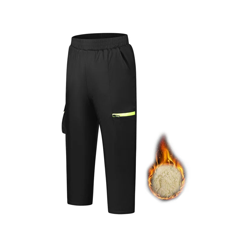 Black kids waterproof winter pants with a yellow accent detail