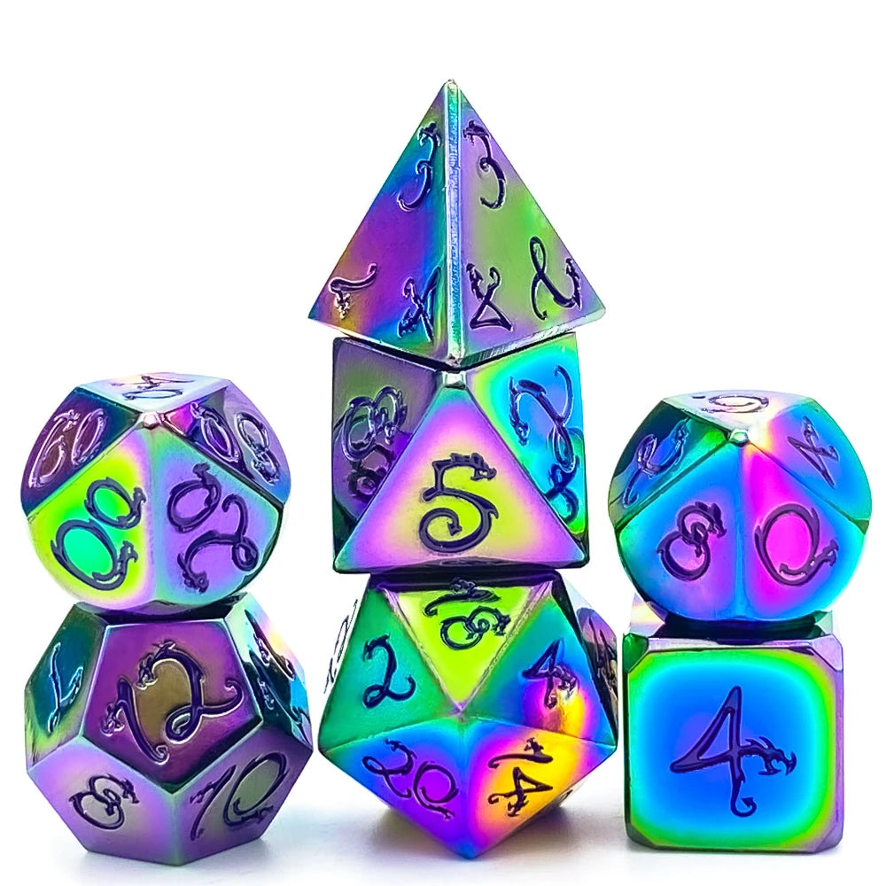 Premium Metal Polyhedral Dice Set with Dragon Font