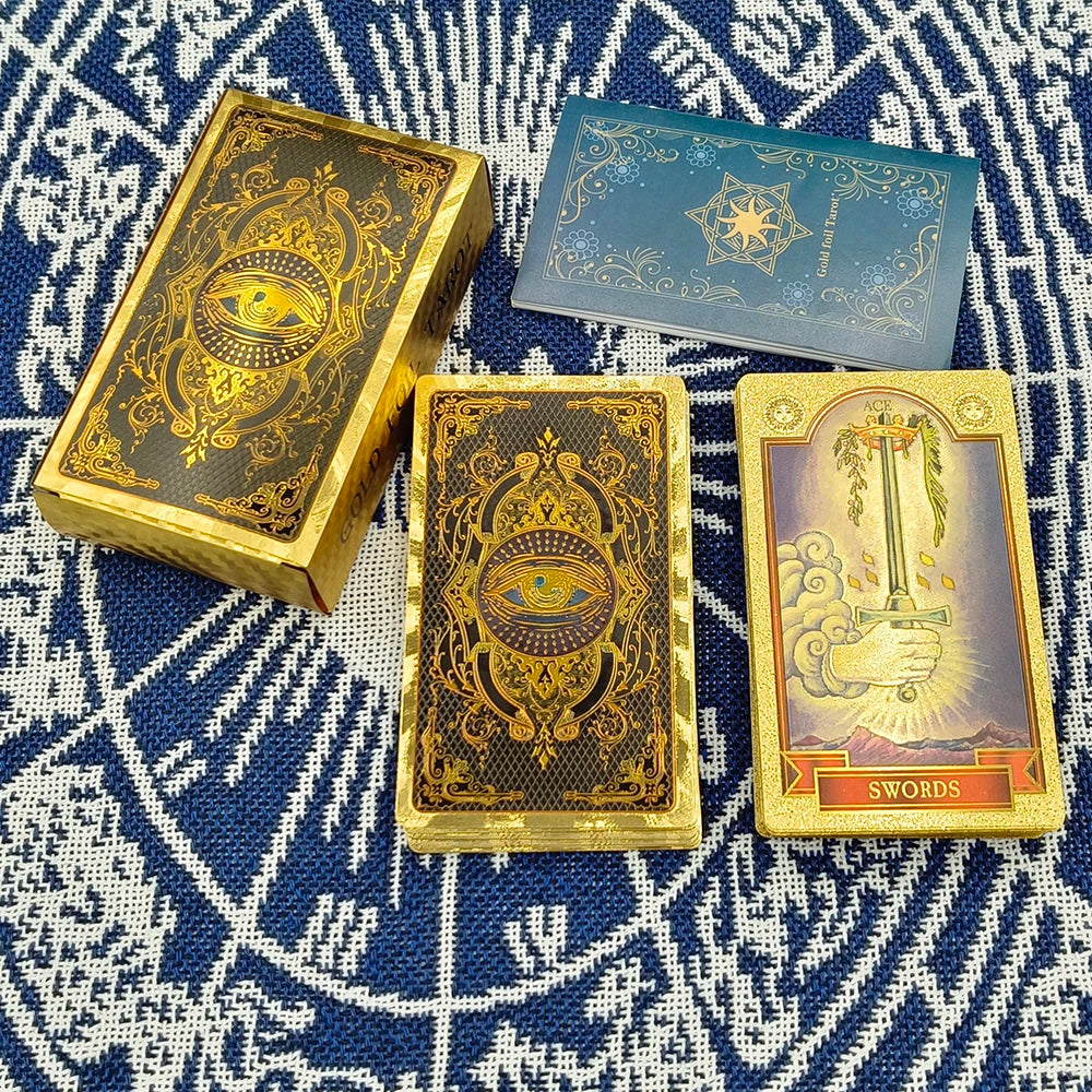 Gold Foil Waterproof Tarot Card Deck with Guidebook