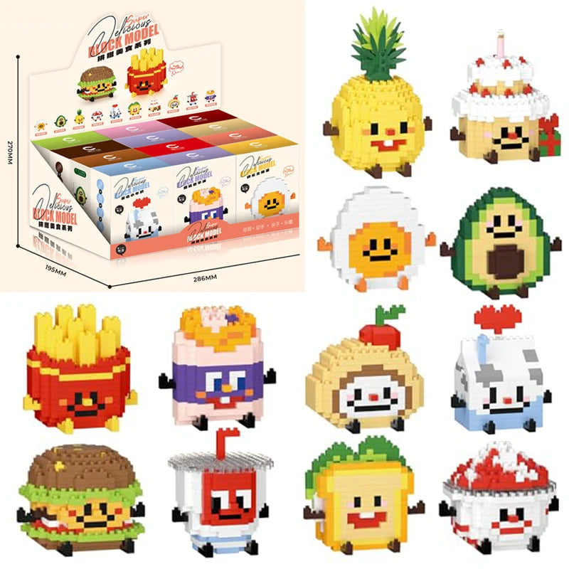 Cute Food Micro Building Blocks – Fruit & Cake Miniature Sets