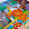 A colorful jigsaw puzzle featuring various animal characters like a lion, elephant, giraffe, and tiger.