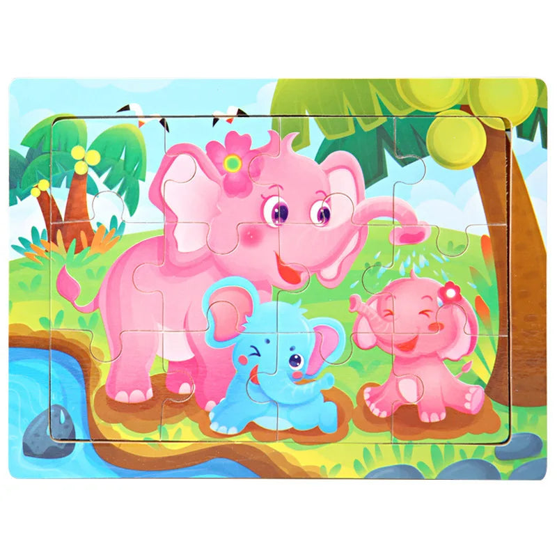 Wooden Animal Jigsaw Puzzles for Toddlers (Set of 12)