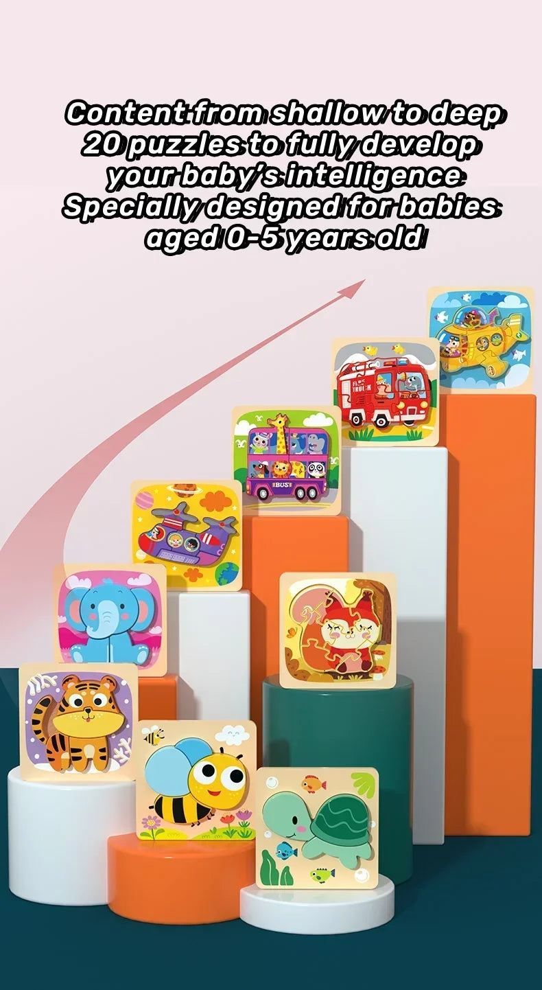 3D Wooden Tangram Puzzle Set for Kids – Cartoon Animals & Traffic Themes