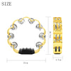 Gold double-layer tambourine with metal bells for kids shown from the top view