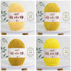 A collection of soft chenille yarn balls in various shades of green, yellow, and beige, labeled with thread counts.