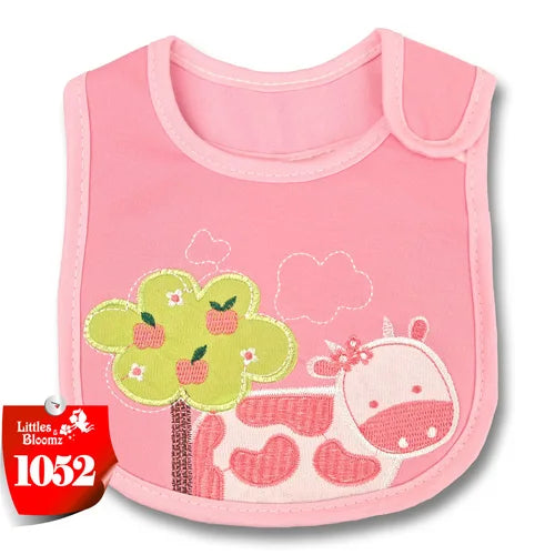 Pink cartoon cotton towel bib with a white unicorn design for infants and toddlers
