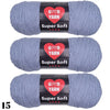 A skein of soft gray Super Soft Yarn is shown rolled up for crochet and knitting projects.