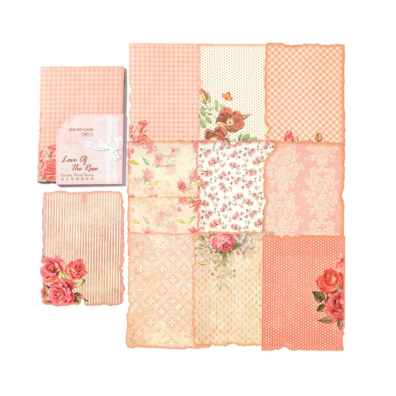A collection of vintage paper sheets featuring floral patterns and textures for journaling and scrapbooking.