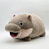 A soft gray Moo Deng Pygmy Hippo plush toy with large eyes and an open mouth.