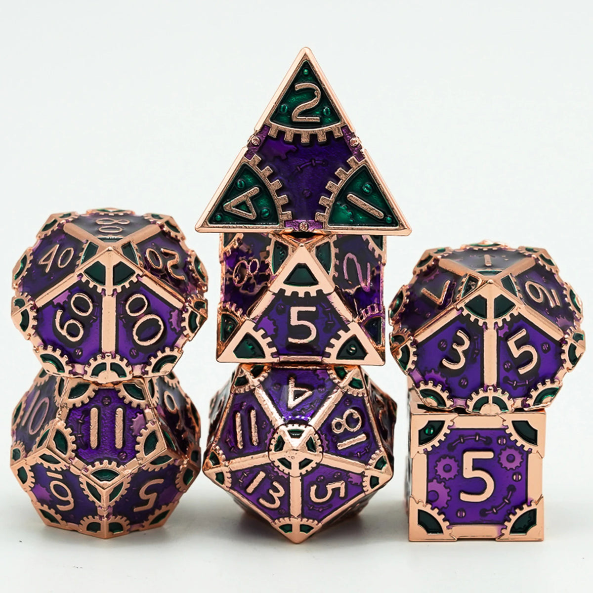 Steampunk Metal Dice Set - 7-Piece Polyhedral RPG Dice