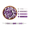 A collection of purple and white silicone round beads for jewelry making and DIY crafts.