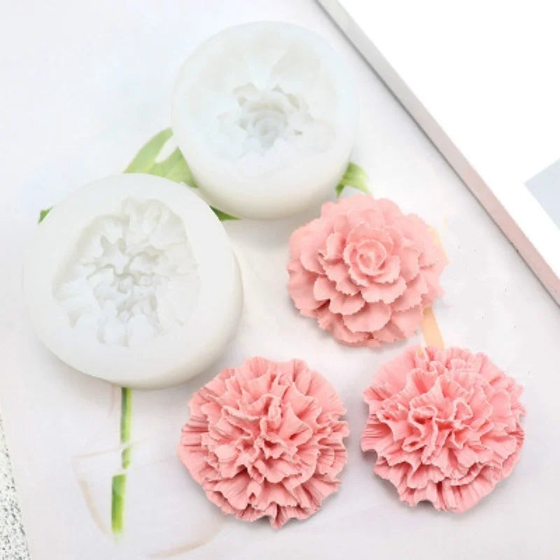 Pink ruffled silicone flower molds for soap, candle, and cake decorating