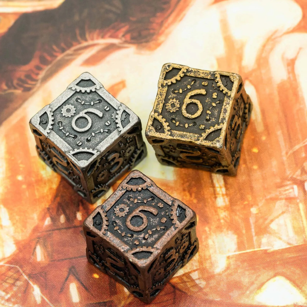 Steampunk Metal Dice Set - 7-Piece Polyhedral RPG Dice