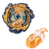 Metal spinning top battle set featuring a blue and gold spinning top and an orange launcher.