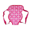 Pink mini backpack designed for 18-inch dolls with a floral pattern