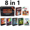 A collection of eight Unstable Unicorns expansion packs and a Christmas special pack for the Dungeon Mayhem Monster Madness c