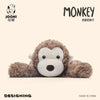 A fluffy brown monkey plush toy with a white face is shown against a light background.