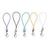 Five colored lobster clasp keychain charms in blue, black, green, orange, and pink.