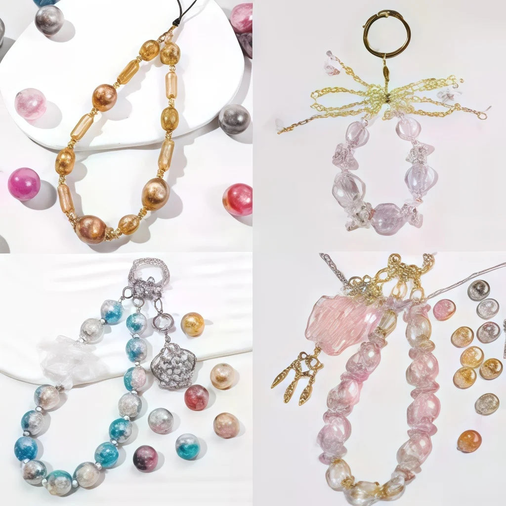 A collection of 8mm multicolor acrylic craft beads used for jewelry making, displayed on white surfaces.