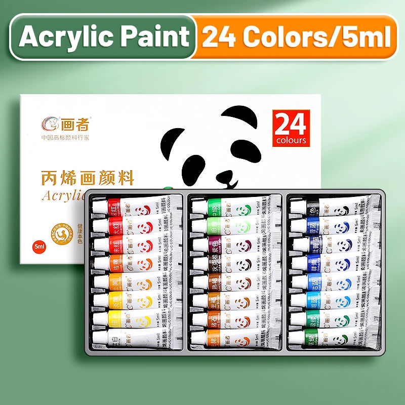 A set of 24 colors of acrylic paint in 5ml tubes packaged for artists and crafters