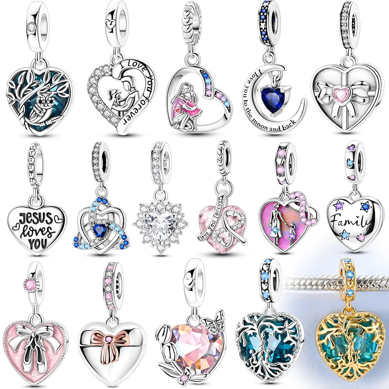 925 Sterling Silver Heart Charm Beads for Bracelets and Necklaces