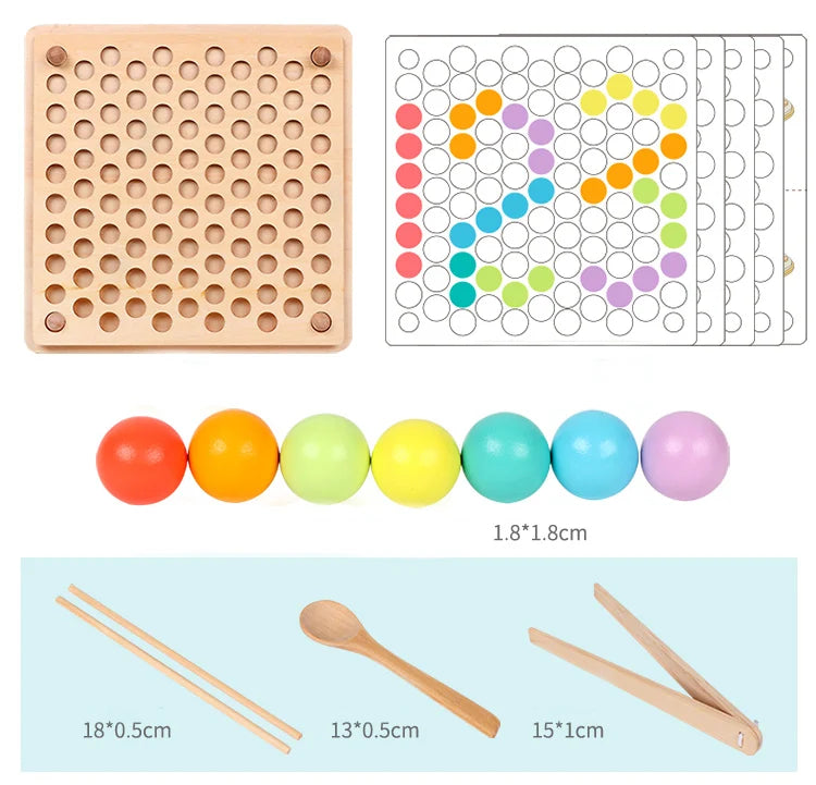 Wooden Clip Beads Color Sorting & Fine Motor Skills Toy