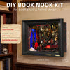 DIY book nook kit featuring a vampire Dracula theme with wooden bookshelf insert and LED lighting