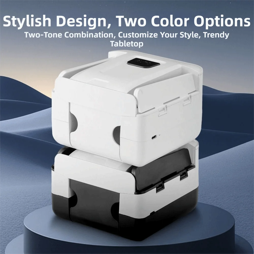 A white portable automatic card shuffler with a black accent is shown in a two-tone combination on a blue surface.