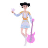 Anime-inspired plush doll collectible set featuring a female figure with black hair and a pink guitar.