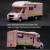 A pink 1:32 scale diecast camping RV with lights and sound effects.