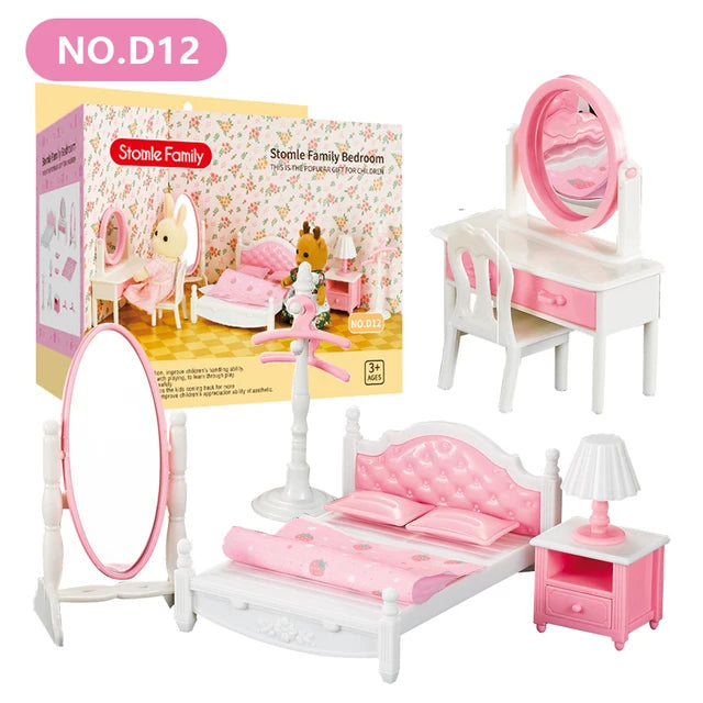 Forest Animal Miniature Dollhouse Furniture Set – 1/12 Scale Bedroom, Kitchen & Bathroom Decor