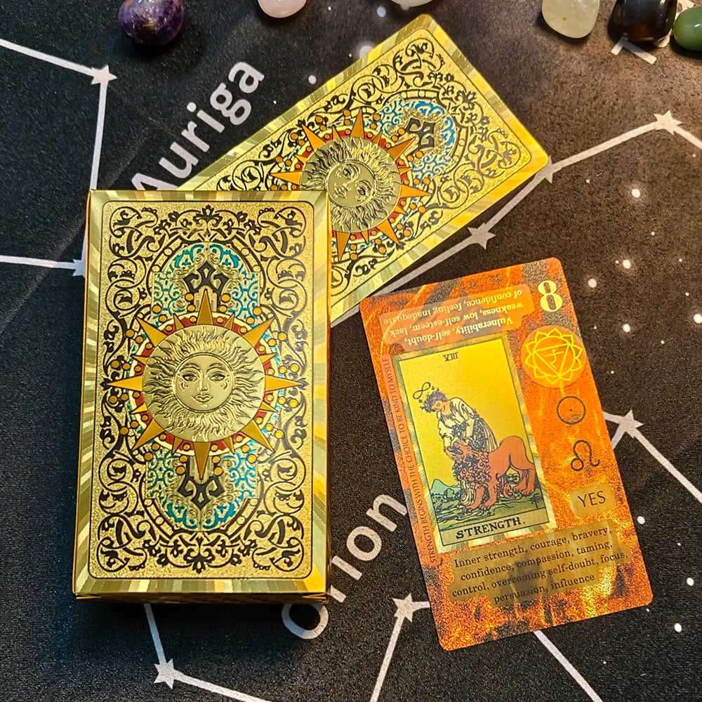 Gold Foil Waterproof Tarot Card Deck with Guidebook