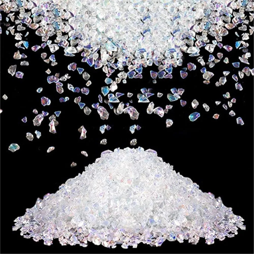 A pile of clear and purple crushed glass crystals for resin and jewelry making