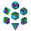A set of silicone polyhedral dice, including a d6, d8, d10, and d12, displayed against a white background.
