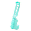 A light blue ergonomic yarn guide ring used for smooth crochet and knitting.