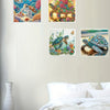Three framed diamond paintings featuring sea turtles and colorful floral backgrounds.