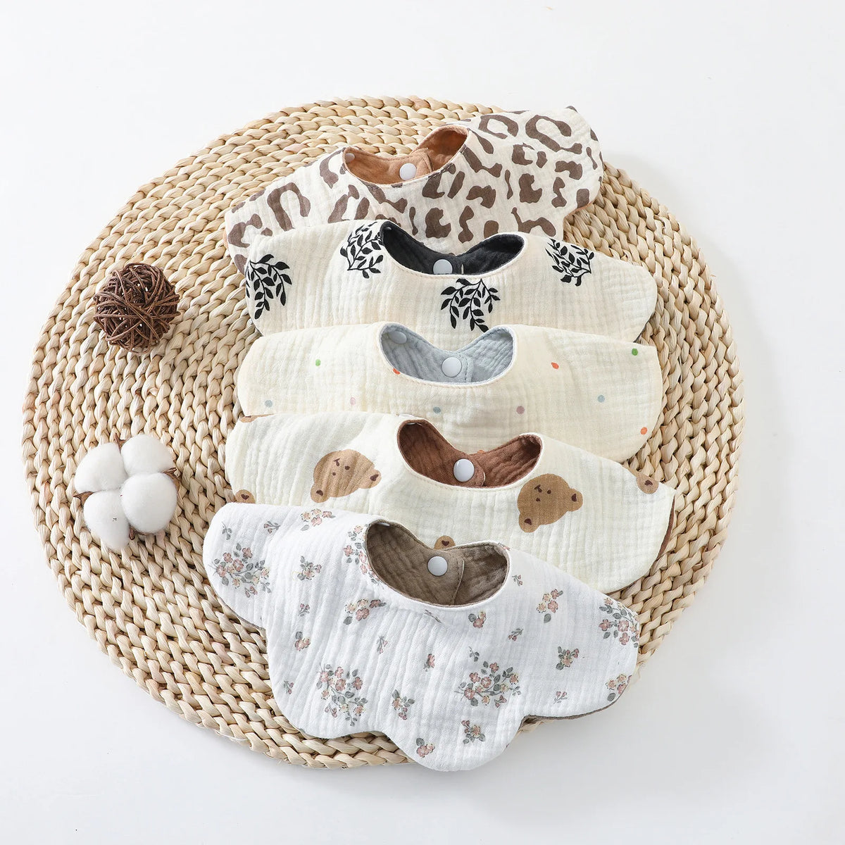 6-Layer Cotton Baby Bib with Reversible Design