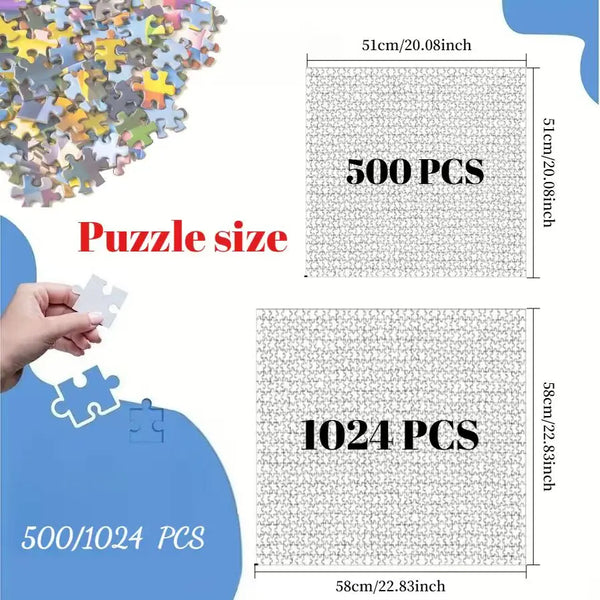 Juego de rompecabezas de 500 y 1024 piezas con dimensiones indicadas