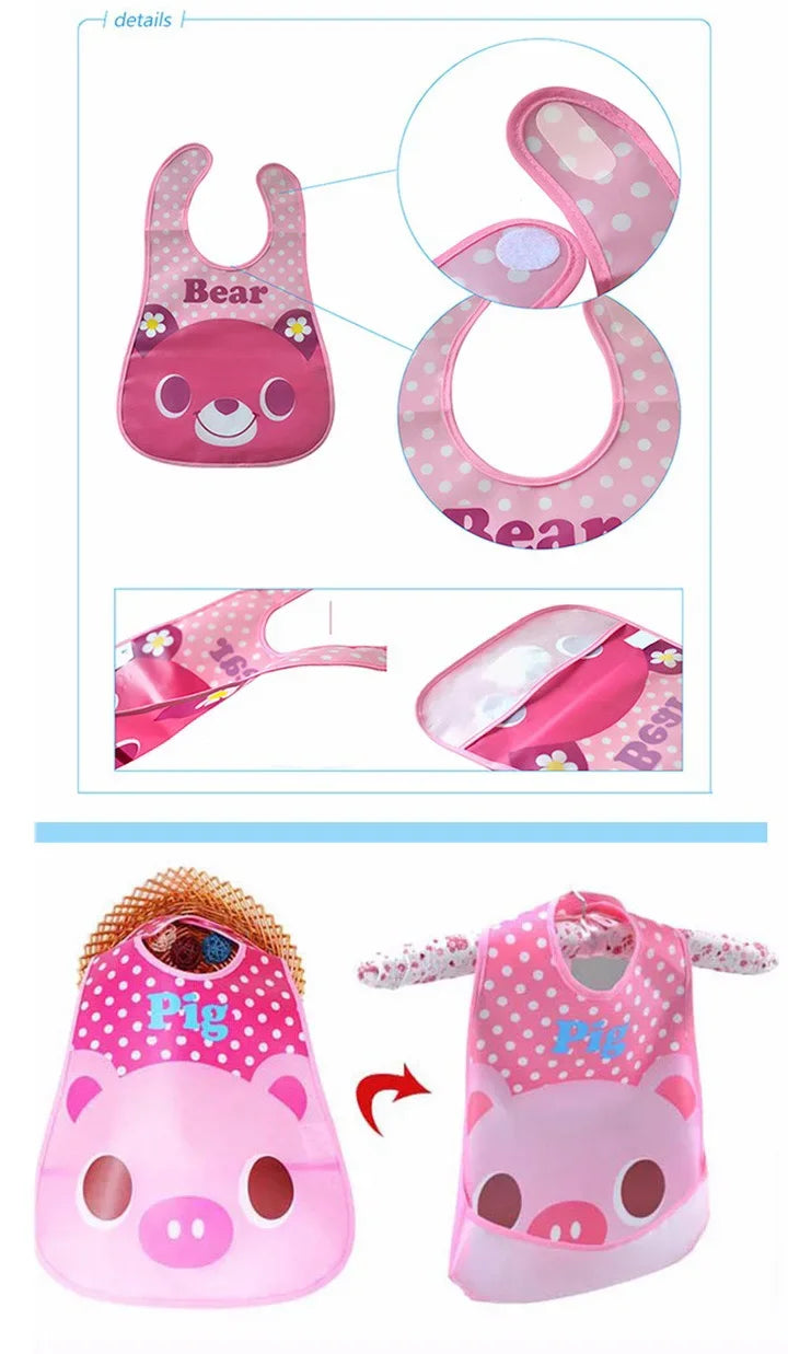 Waterproof Baby Bibs (3-Pack) – Cartoon Animal Feeding Aprons for Toddlers