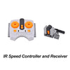 An IR speed controller and receiver set used for controlling motor functions in building blocks.