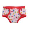 Pink and multicolored soft doll underwear with red trim