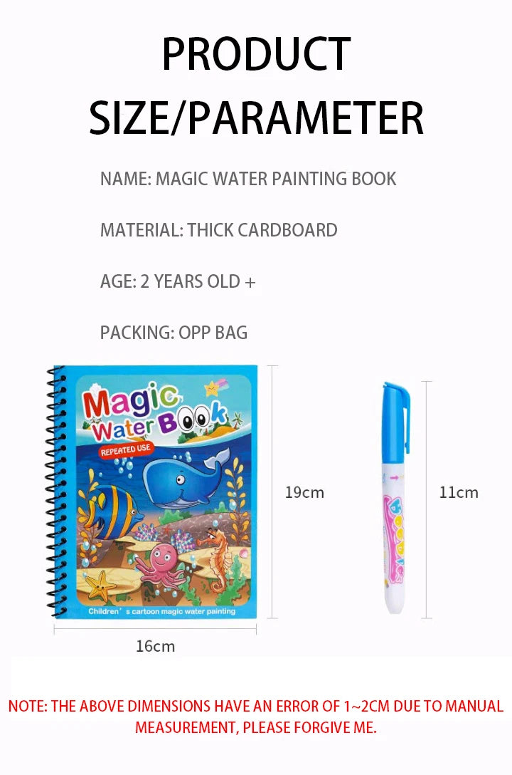 Magic Water Drawing Book for Kids - Reusable Coloring Fun