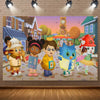 A colorful cartoon illustration featuring various cute animal characters celebrating a party.