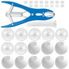 A blue DIY stress ball making kit with a plastic tool and various white stress balls.