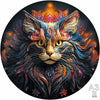 A vibrant, detailed digital painting of a fierce orange and black cat face with colorful, glowing fur and eyes.