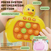 A yellow Pop It fidget game console is shown with various buttons and a silicone puck.