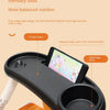 A black universal stroller snack tray and phone holder is shown with a partitioned food area and beverage area.