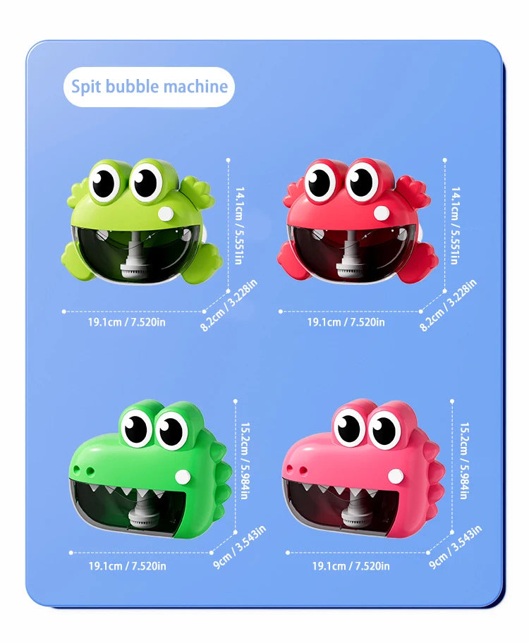 A set of three frog bubble machines in green, red, and pink for toddlers.